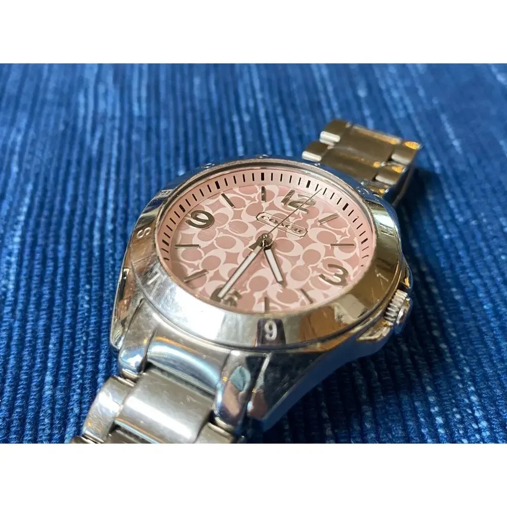 NEEDS A BATTERY Stainless Steel Coach Quartz Wristwatch Pink Face 89B